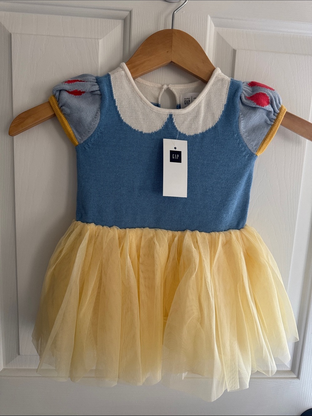 GAP Blue Knit & Yellow Snow White Tulle Costume Dress with Red Accents